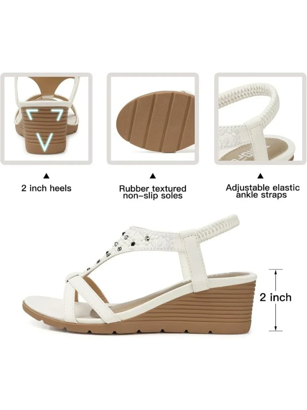 Women's All White Elastic Open Toe Flower Low Wedge Heels Platform Sandal Shoes